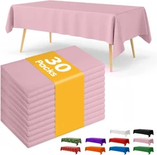 Pink Plastic Table Cloth - 30 Pack 54" × 108" Rectangle Disposable Tablecloths f