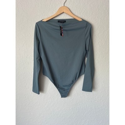 Express  World Brand Size 4 Long Sleeve Bodysuit Slate Blue NWT Retail $48
