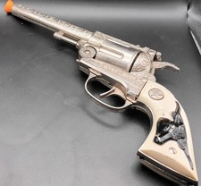 Vintage 1950s Hubley Texan 38 White Steer Grip Cap Gun 6 Used Cartridges