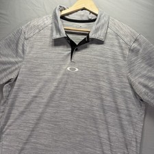 Oakley Polo Shirt Mens Medium Gray Short Sleeve Performance Stretch Center Logo