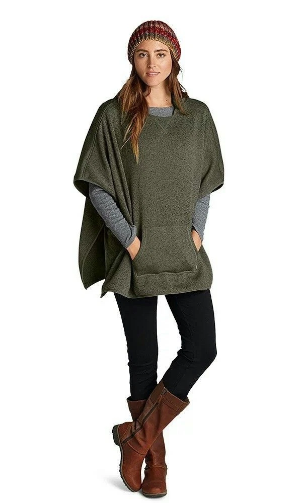 Eddie Bauer Forest Green Radiator Fleece Outdoor Hiking Hooded Poncho Size S/M
