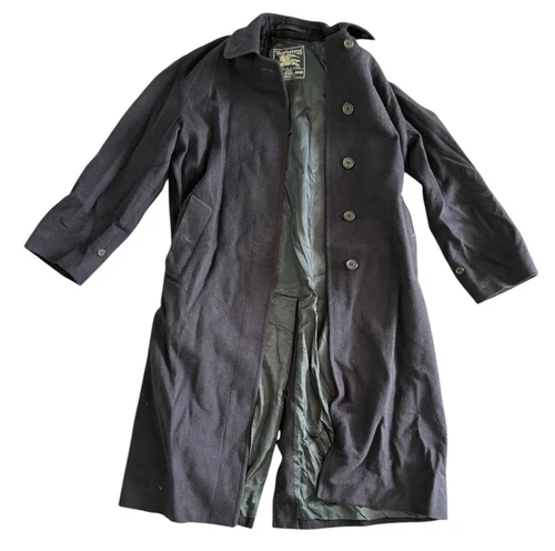 VINTAGE Burberry Trench Coat ALPACA LANA VERGINE uomo BLU NAVY TAGLIA LARGE