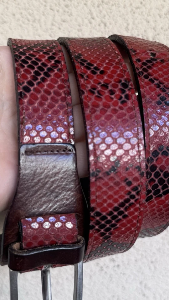 Cinturón de cuero vintage con estampado de serpiente roja Roberto Cavalli talla 95/110 Italia Foto 4 de 4