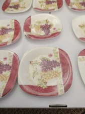 Set of 9 KELLER-CHARLES 5 1/2" Melamine Plates•Grapes-Mauve/Leaves