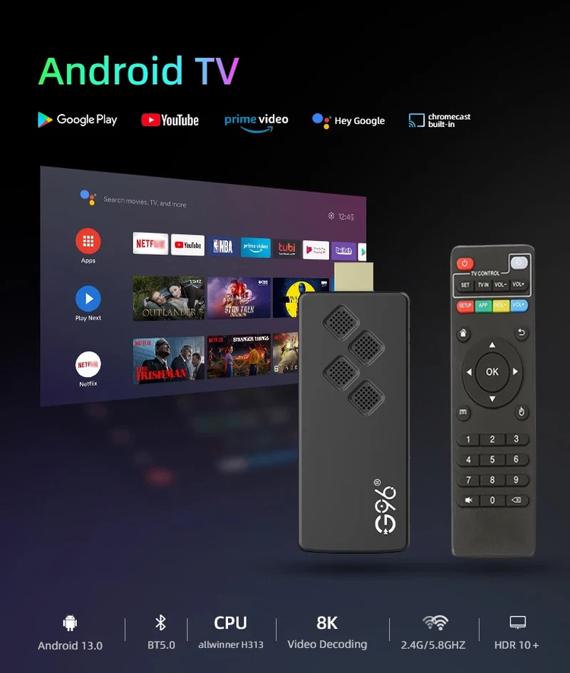 TV Stick G96 8K Globale: Android 13, 2GB/16GB, Multimediale Streaming, H313  - Image 3 of 4