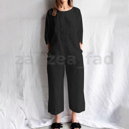 ZANZEA UK Womens Cotton Tracksuit Suit Sets Casual Loose Shirt Trousers Outfits - Picture 4 of 20