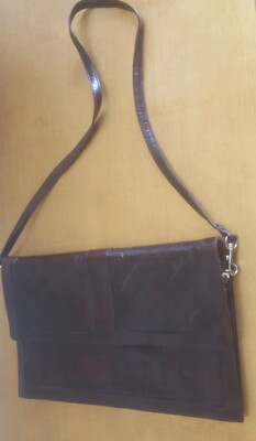 RARE HTF Vintage 80 s Brown Carlo Amboldi Eel Skin Purse/Clutch Removable Strap 