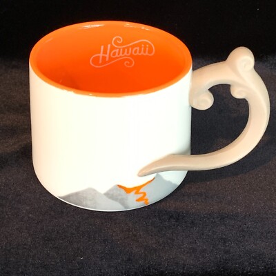 2014  STARBUCKS Hawaii VOLCANO 10oz Mug Orange Lava interior Smoke / Ash Handle