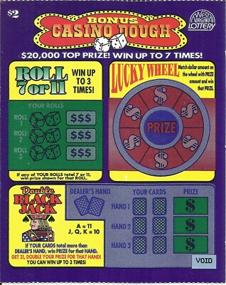 West Virginia Lottery Bonus Casino Dough VOID Scratch Off Ticket - Game No. 86