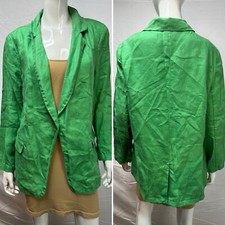 Halston Women's L 100 Linen Green Single Button Blazer Jacket