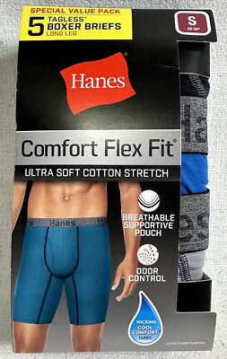 Hanes Comfort Flex Fit Mens Small 28-30” Tagless Long Leg Boxer Briefs  - Main Image