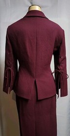Anne Klein Two Piece Set Skirt Suit Size Petite 8P Laceup Corset Detail Wine