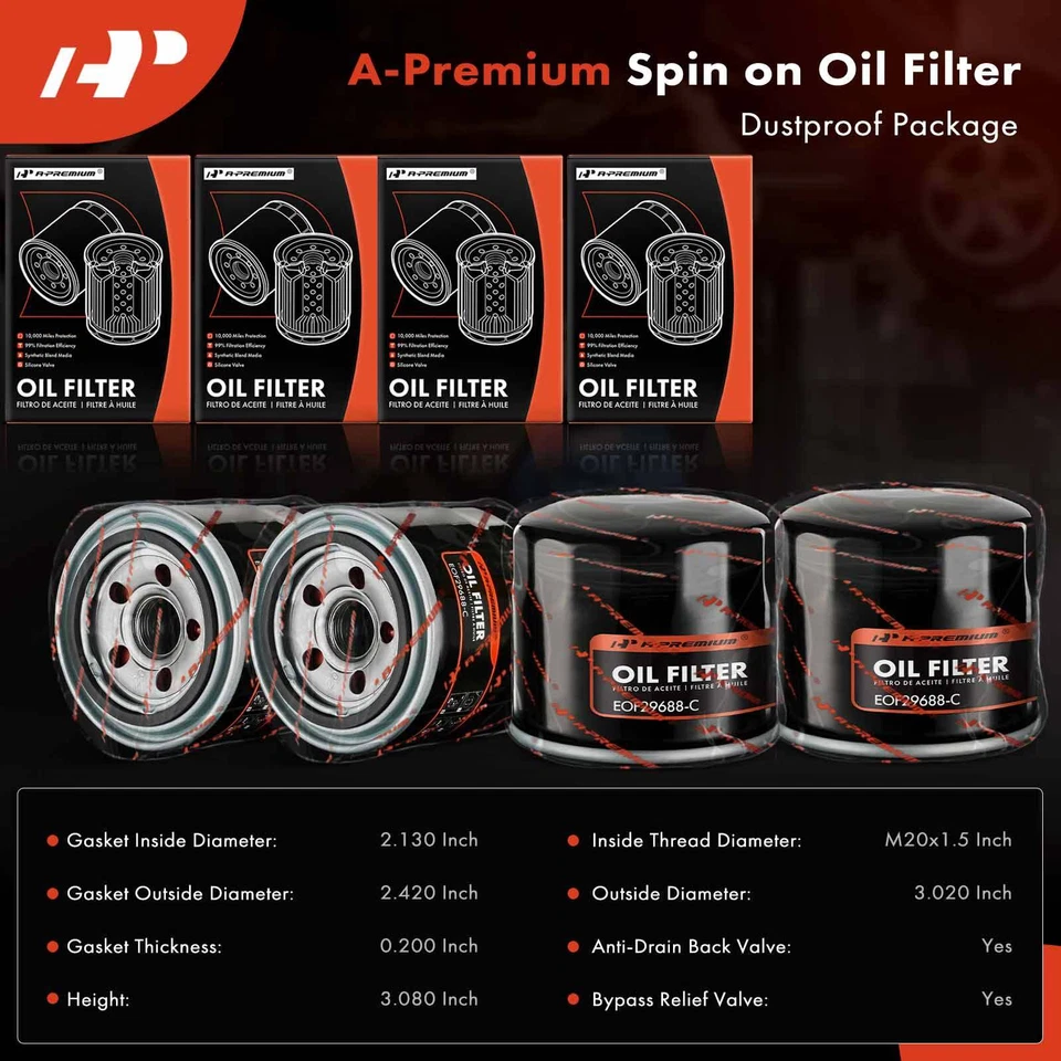 A-Premium 4x Engine Oil Filter for Infiniti Mazda MX-6 Mercury Mitsubishi 10K - Image 2 of 4