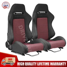  New Universal Racing Seats, 2PCS PVC Suede and Leather Racing Bucket Seats