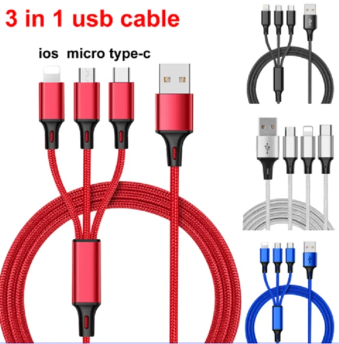 3 in 1 Multi USB Cable Fast Charger Type C 1.2m Lead For IOS / Samsung / Huawei - Image 2 of 4