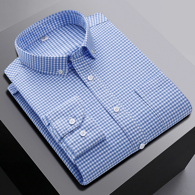 Camisas Oxford de vestir para hombre formales de negocios mangas largas de algodón informales Camisas Prendas para el torso Foto 4 de 4