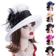 Womens Upturn Brim Wide Brim Bucket Cloche Church Wedding Tea Party Sun Hat A580