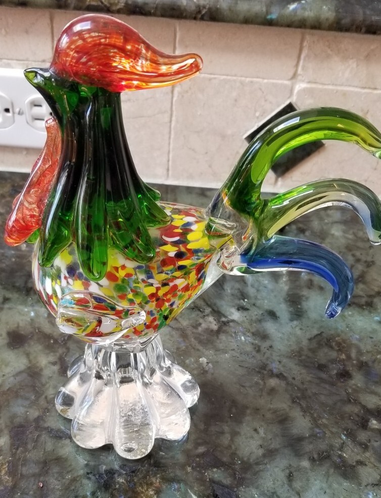MURANO GLASS ムラノ レッド ライオン モチーフ 装飾 デカンタ Vintage Murano Style Millefiori Multicolored Art Glass 9” Rooster