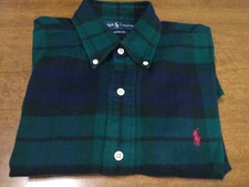 Vtg 90s Polo Ralph Lauren RL Blue Green Plaid Flannel Men's Medium Shirt LS