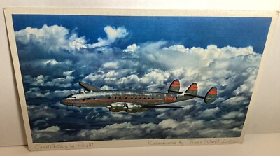 Airplanes-Trans World Airlines, Constellation In Flight c1948  Vintage Postcard