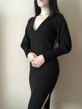 Heather Black Sweater Dress V Neck sz.S