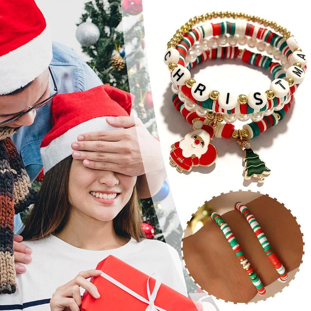 9Pcs 9 Style Word Happy Christmas Handmade Polymer Clay Heishi Surfer  Stretch Bracelets Set with Acrylic Pearl, Preppy Bracelet with Enamel  Christmas Tree & Santa Claus Charm for Women, Mixed Color, Inner