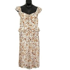 Sofia Womens sz XL Maxi Dress Brown Printed Sleeveless Scoop Neck Peplum Fitted