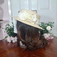 Preview of Innocent World Ivory Straw Hat Lace Rose Bow Classic Country Lolita