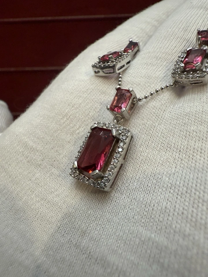 "Colgante colgante de rubí, cadena de 20"" y pendientes colgantes de plata de ley" Foto 3 de 4