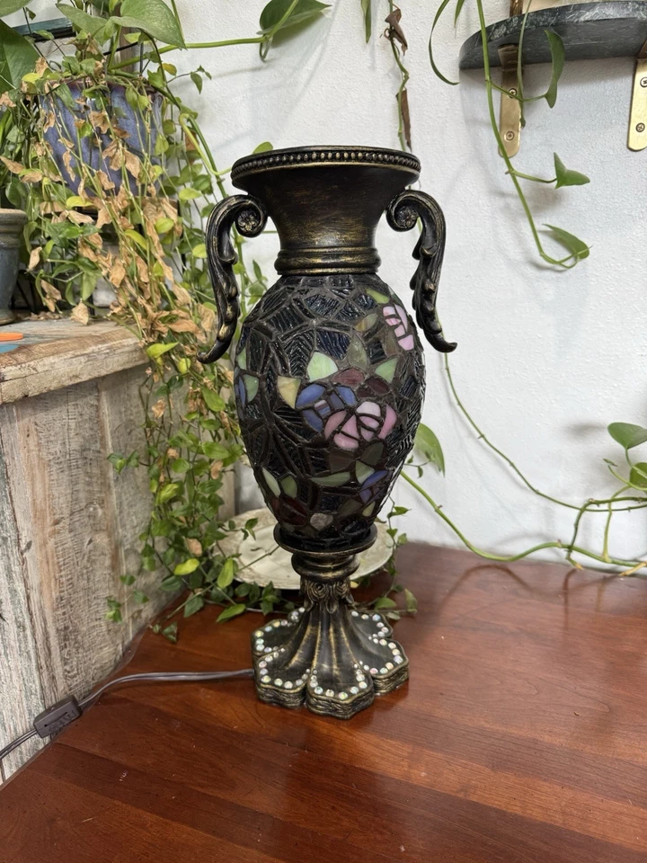 Stunning Stained Glass Ornate Tiffany Studio style Floral Rhinestone Base  - Image 3 of 4