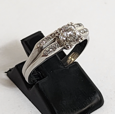 VINTAGE PLATINUM 1/2 CT TW EUROPEAN CUT DIAMOND BRIDAL RING SET