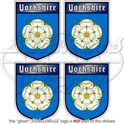 YORKSHIRE County Shield (Sky Blue) White Rose of York 50mm Stickers Decals x4