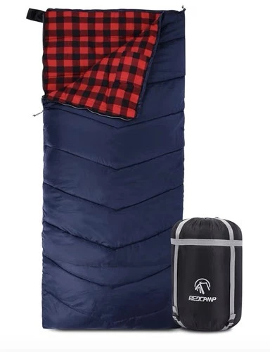 NEW REDCAMP Cotton Flannel Sleeping Bag Camping Cold Weather Red Plaid 2LB Adult