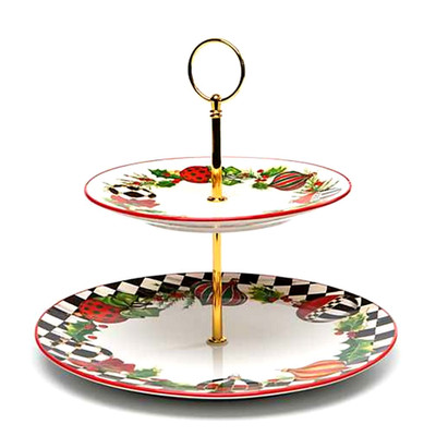 NEW Mackenzie Childs Deck the Halls Two Tier Holiday Sweet Stand 