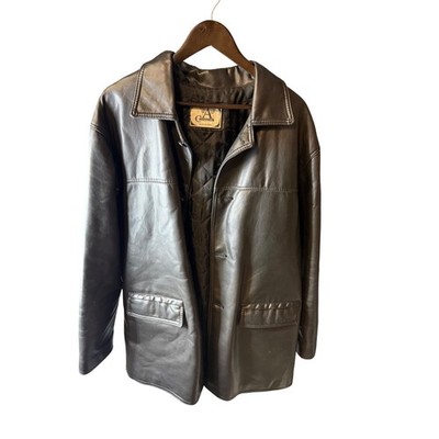 Armani Collezioni Mens Black Leather Car Coat Jacket Made in Italy Size 48 Chest