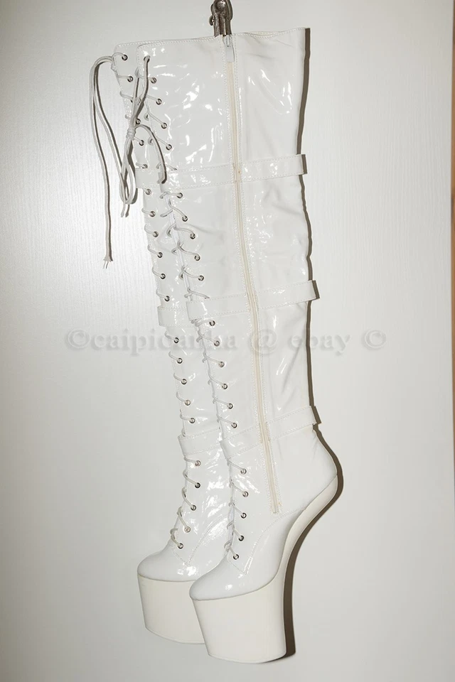 neue Plateau Pony Overknee High Heel Stiefel weiß Lack von Giaro Gr. 39 - Bild 1 von 4