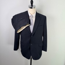 Jack Victor 100 Wool 2 Piece Suit Charcoal Blue Pinstripe 41R 35W Canada
