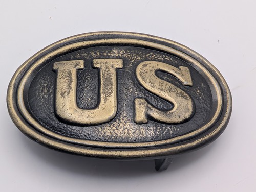 Vintage US Civil War Style Oval Belt Buckle Brass Tone Black Reenactment