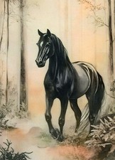 Horses in the Woods Glossy Handmade Notecards SET of 10 Cards  0089