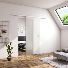 Porta Scorrevole 225cm Porta da Interno Vetro Opaco 8mm+Pellicola Anti-frantumi