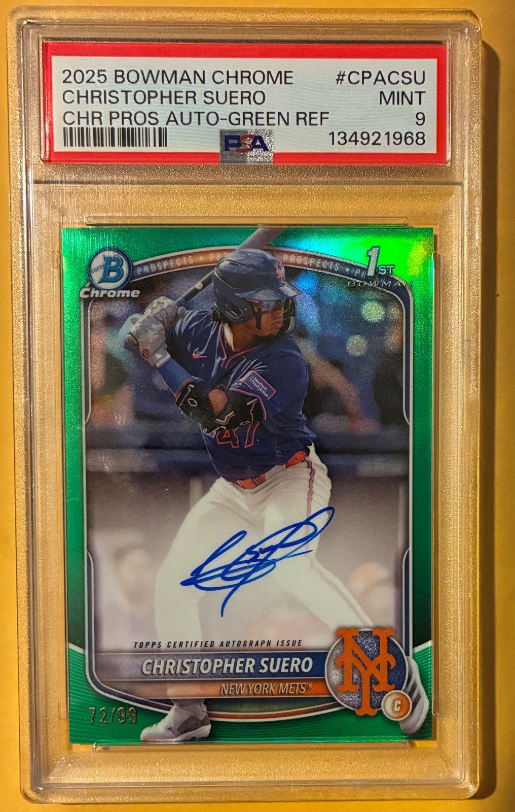 2025 Bowman Chrome Christopher Suero Green Refractor Auto /99 PSA 9 #CPA-CSU 1st