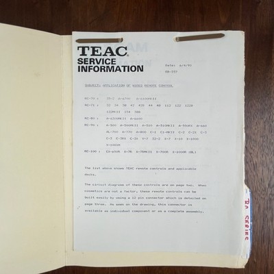 VINTAGE TEAC RC SERIES SERVICE INFORMATION