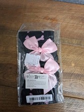Unbranded One Size Black Pink Ribbon Bow Crossed Bone Fashion Hold Ups Stockings