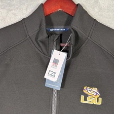 LSU Tigers Jacket Mens M Black NCAA Football Cutter Buck Full Zip Roam *FLAW