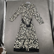 Zara Shirt Dress Womens XS Black Cream Floral Long Sleeve Belted Midi Maxi NWT
