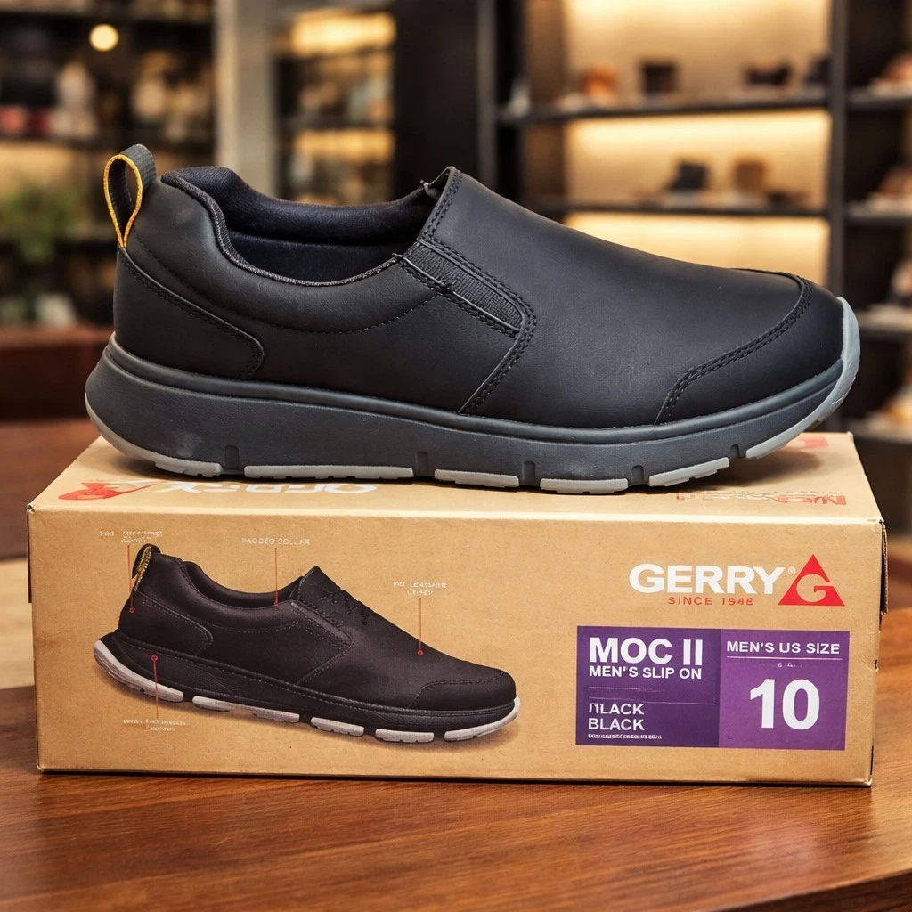 Gerry MOC II Men's Black PU Leather Slip-On Casual Shoes Size 10 NEW