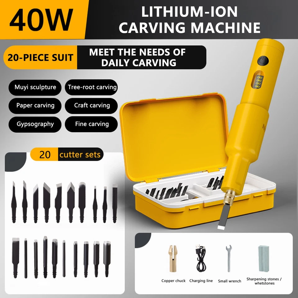 Electric Chisels Tools Set Portable Set Sturdy with 20 Carving Blades AU