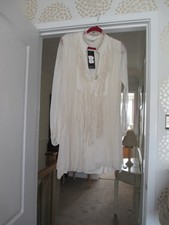 Obssesion Silk Tassel Tunic In Cream Med New