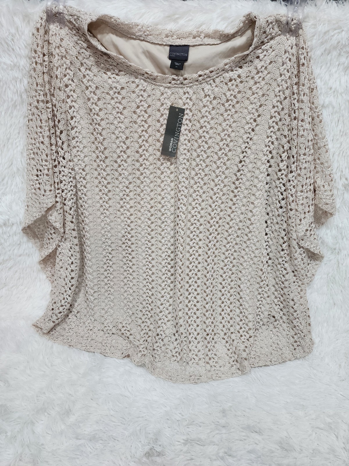 Covington Pumice Stone Circle Top Lace Knit Overlay Size 2X