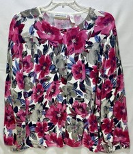 Alfred Dunner 3X Button Front Light Weight Floral Sweater With Bead Accents